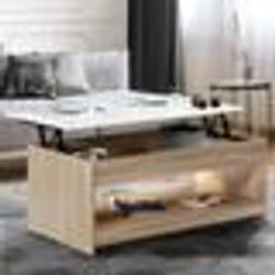 IDMARKET Table basse plateau relevable rectangulaire SOA bois imitation hêtre plateau blanc