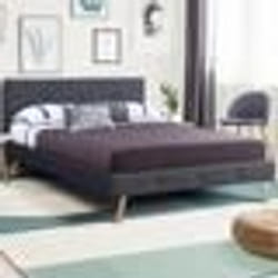 IDMARKET Lit double scandinave OSLO avec tête de lit et sommier 160 x 200 cm tissu gris anthracite