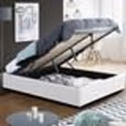 IDMARKET Lit coffre double MIAMI avec sommier 140 x 190 cm PVC blanc