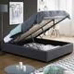 IDMARKET Lit coffre double MIAMI avec sommier 140 x 190 cm PVC gris