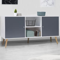 ID MARKET buffet EFFIE 3 portes 140 cm Scandinave bois blanc et gris