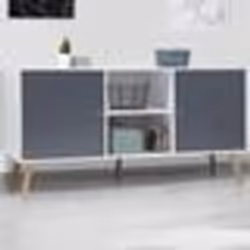 IDMARKET Buffet bas scandinave 140 cm EFFIE 2 portes bois blanc et gris