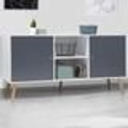 IDMARKET Buffet bas scandinave 140 cm EFFIE 2 portes bois blanc et gris