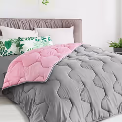 IDMARKET Couette 220x240 CM ABBY bicolore rose et gris 300 gr