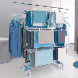 IDMARKET Séchoir à linge vertical pliable 3 niveaux OPTIMUM capacité 30M avec tringle télescopique cintres et pinces blanc et ...