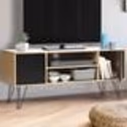 IDMARKET Meuble TV 113 cm vintage NOEMI pied épingle bois portes noires