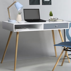 IDMARKET Bureau scandinave EFFIE bois blanc tiroir gris