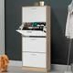 IDMARKET Meuble à chaussures 24 paires KLARK imitation hêtre 4 portes blanches