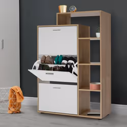 IDMARKET Meuble à chaussures 18 paires KLARK imitation hêtre 3 portes blanches avec étagère