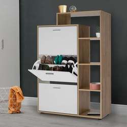 IDMARKET Meuble à chaussures 18 paires KLARK imitation hêtre 3 portes blanches avec étagère