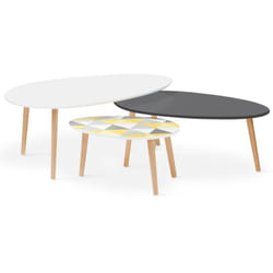 Lot de 3 tables basses gigognes gigi laquées blanc / gris / motifs graphiques