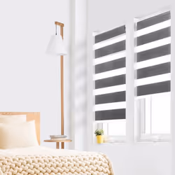 IDMARKET Lot de 2 stores enrouleurs zébrés jour nuit l.40 x H. max 170 CM gris