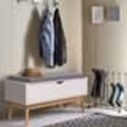 IDMARKET Banc coffre dentrée chaussures LEO bois blanc