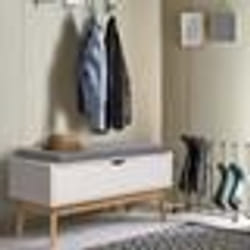 IDMARKET Banc coffre dentrée chaussures LEO bois blanc