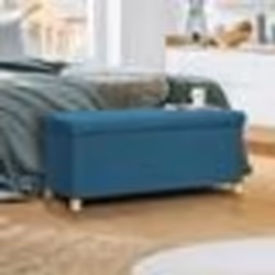 IDMARKET Banc coffre rangement sur pied 100 cm tissu bleu canard