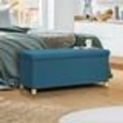 IDMARKET Banc coffre rangement sur pied 100 cm tissu bleu canard