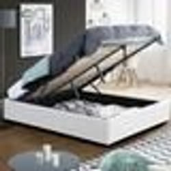 IDMARKET Lit coffre double MIAMI avec sommier 160 x 200 cm PVC blanc