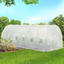 IDMARKET Bâche de rechange pour serre de jardin tunnel 18m² 6 x 3 x 2 m anti-UV avec porte et fenêtres CRIMÉE blanche toutes saisons