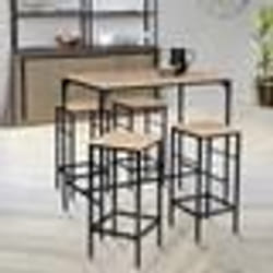 IDMARKET Ensemble table haute de bar DETROIT 100 cm et 4 tabourets bois et métal noir design industriel