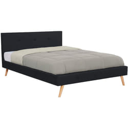 Lit double scandinave oslo avec tête de lit et sommier 140 x 190 cm tissu noir
