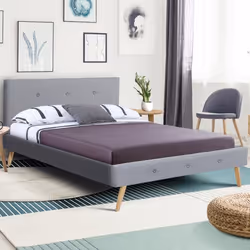 IDMARKET Lit double scandinave OSLO avec tête de lit et sommier 160 x 200 cm tissu gris clair