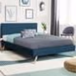IDMARKET Lit double scandinave OSLO avec tête de lit et sommier 160 x 200 cm tissu bleu canard