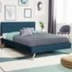 IDMARKET Lit double scandinave OSLO avec tête de lit et sommier 160 x 200 cm tissu bleu canard