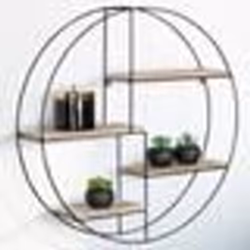 IDMARKET Etagère murale ronde LILY 4 niveaux bois et métal design industriel
