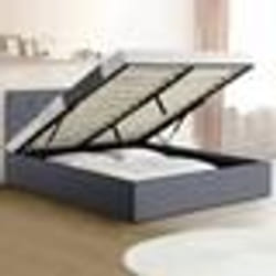 IDMARKET Lit coffre double AUSTIN avec tête de lit et sommier 140 x 190 cm PVC gris