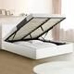 IDMARKET Lit coffre double AUSTIN avec tête de lit et sommier 140 x 190 cm PVC blanc