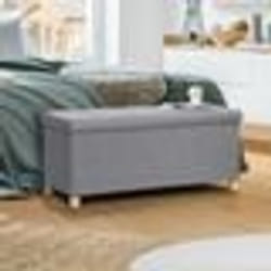 IDMARKET Banc coffre rangement sur pied 100 cm tissu gris clair