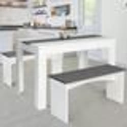 IDMARKET Ensemble table à manger et 2 bancs ROZY 4 personnes blanc et gris 110 cm