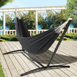 IDMARKET Hamac avec support métal noir et toile gris anthracite