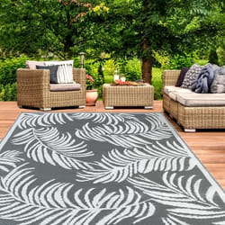 IDMARKET Tapis extérieur COCO tropical gris et blanc 160 x 260 CM