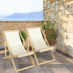 IDMARKET Lot de 2 chaises longues pliantes chilienne bois toile écrue