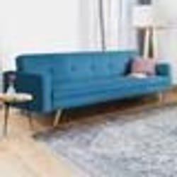 IDMARKET Canapé droit scandinave 3 places convertible LARS bleu canard