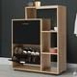 IDMARKET Meuble à chaussures 12 paires KLARK imitation hêtre 2 portes noires avec étagères