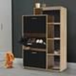 IDMARKET Meuble à chaussures 18 paires KLARK imitation hêtre 3 portes noires avec étagère