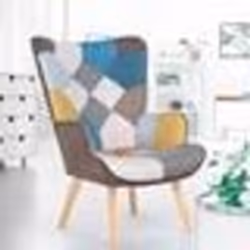 IDMARKET Fauteuil scandinave IVAR en tissu patchwork multicouleurs