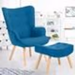 IDMARKET Fauteuil scandinave IVAR avec repose pieds bleu canard