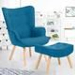 IDMARKET Fauteuil scandinave IVAR avec repose pieds bleu canard