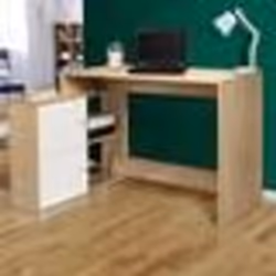 IDMARKET Bureau dangle en forme de L BOB avec portes façon hêtre et blanc
