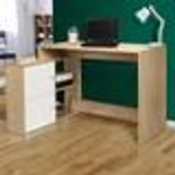 IDMARKET Bureau dangle en forme de L BOB avec portes façon hêtre et blanc