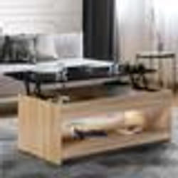 IDMARKET Table basse plateau relevable rectangulaire SOA bois imitation hêtre plateau noir