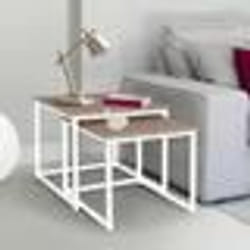 IDMARKET Lot de 2 tables basses gigognes DETROIT 40/45 design industriel bois et métal blanc