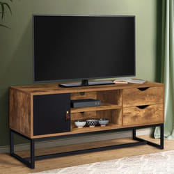 ID MARKET meuble tv CHICAGO 1 porte et 2 tiroirs 110 cm bois foncé à poser