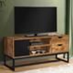 IDMARKET Meuble TV 110 cm CHICAGO 2 tiroirs avec placard design industriel