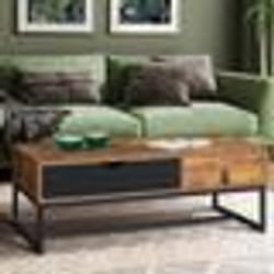 IDMARKET Table basse rectangulaire CHICAGO 2 tiroirs design industriel