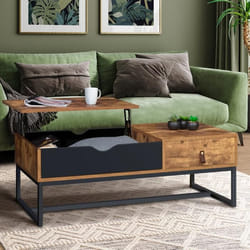 IDMARKET Table basse plateau relevable rectangulaire CHICAGO 1 tiroir design industriel