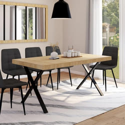 Table à manger rectangle fixe - IDMARKET - ALMA - Bois et noir - 6 personnes - 160 cm